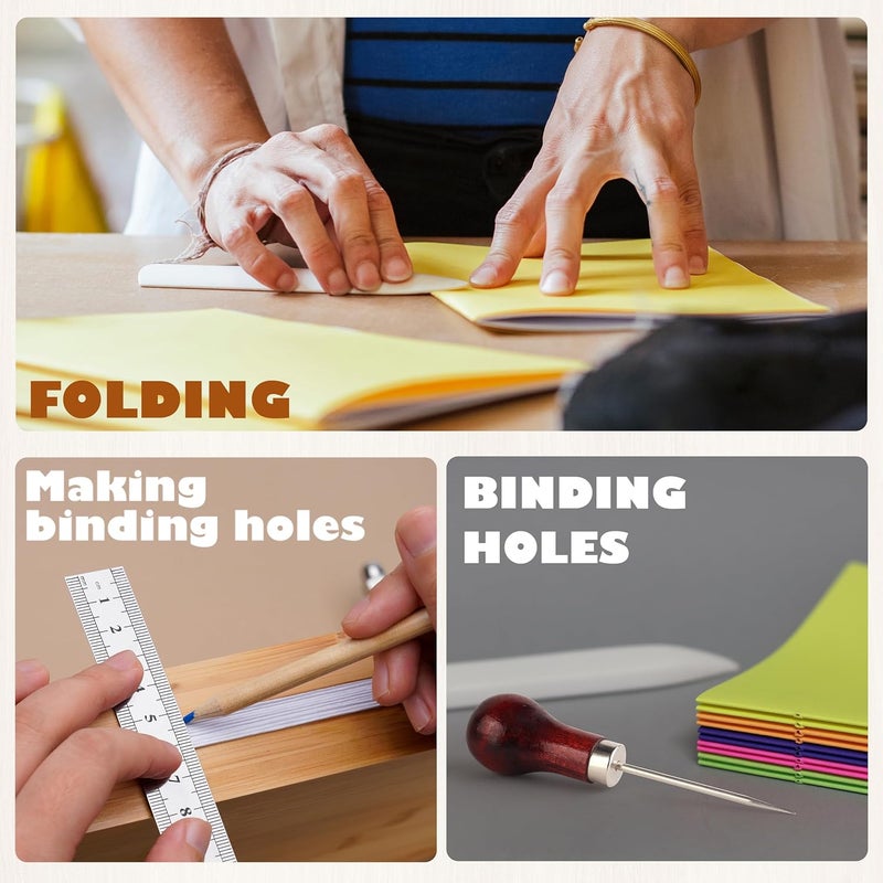 HEJIN Book Binding Materials, Book Binding Tools with Plastic Bone Folder, Waxed Thread, Bookbinding Kits for Beginners, Bookbinding Supplies - Image 4